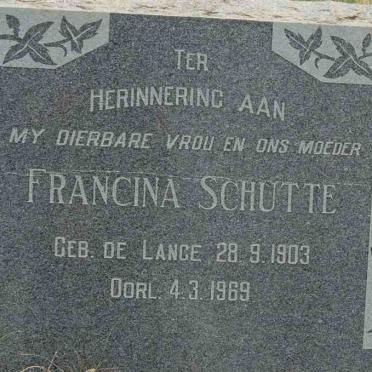 SCHUTTE Francina nee DE LANGE 1903-1969