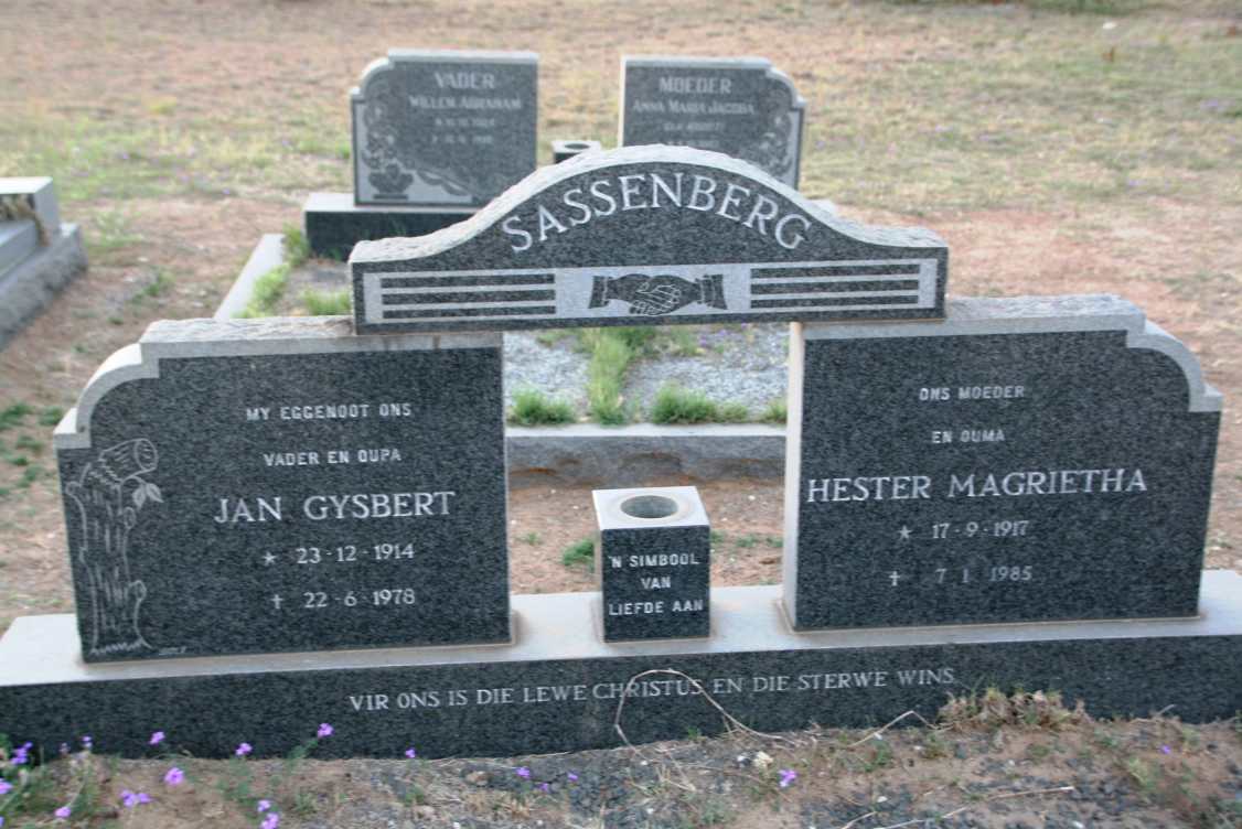 SASSENBERG Jan Gysbert 1914-1978 & Hester Magrietha 1917-1985