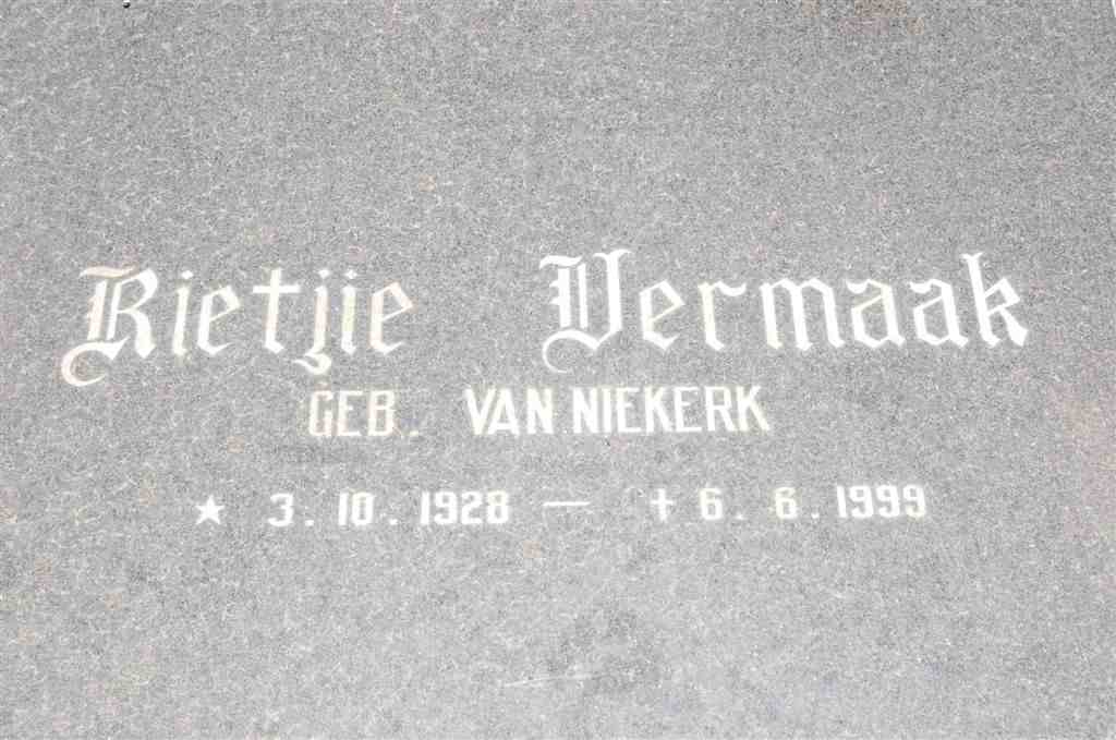 VERMAAK Rietjie nee VAN NIEKERK 1928-1999