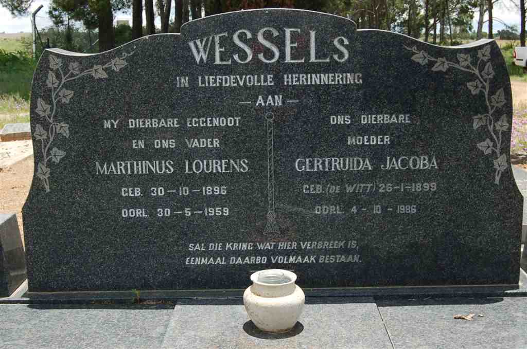 WESSELS Marthinus Lourens 1896-1959 &amp; Gertruida Jacoba DE WITT 1899-1986