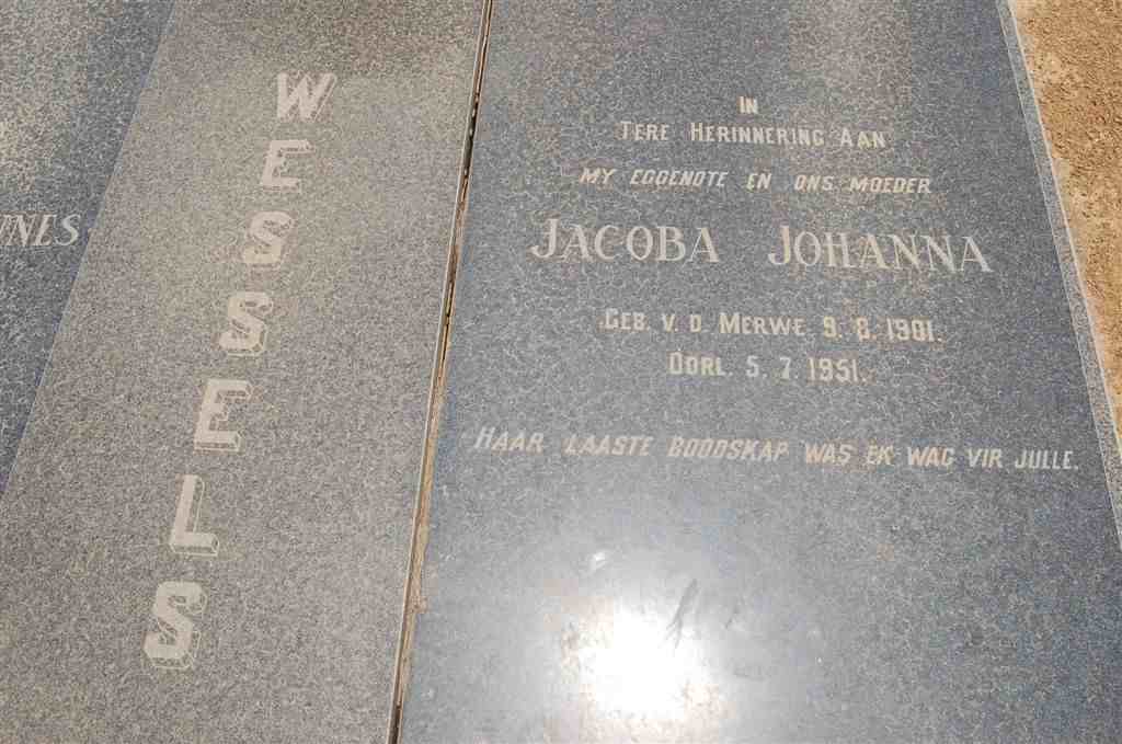 WESSELS Jacoba Johanna nee V.D. MERWE 1901-1951