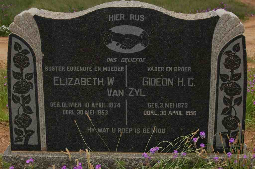 ZYL Gideon H.C., van 1873-1956 &amp; Elizabeth W. OLIVIER 1874-1953