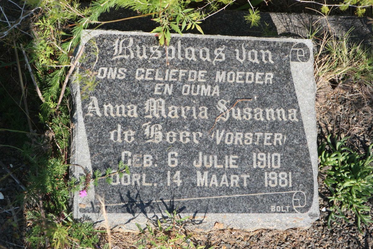 BEER Anna Maria Susanna, de nee VORSTER 1910-1981