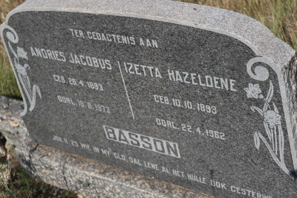 BASSON Andries Jacobus 1893-1973 &amp; Izetta Hazeldene 1893-1962