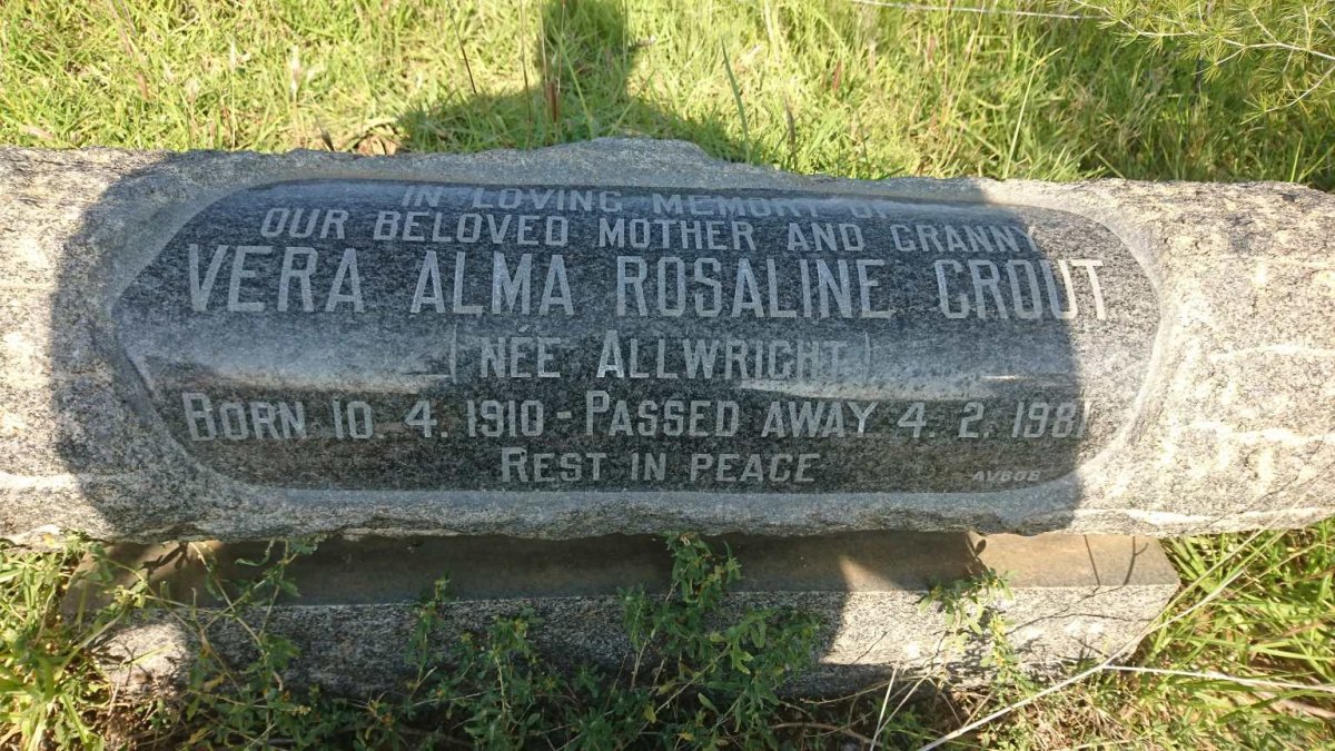 CROUT Vera Alma Rosaline nee ALLWRIGHT 1910-1981