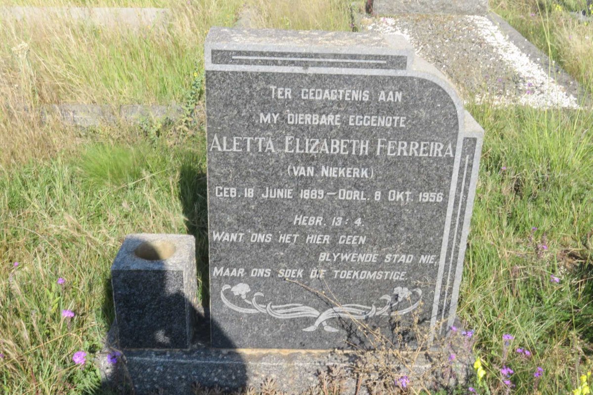 FERREIRA Aletta Elizabeth nee VAN NIEKERK 1889-1956