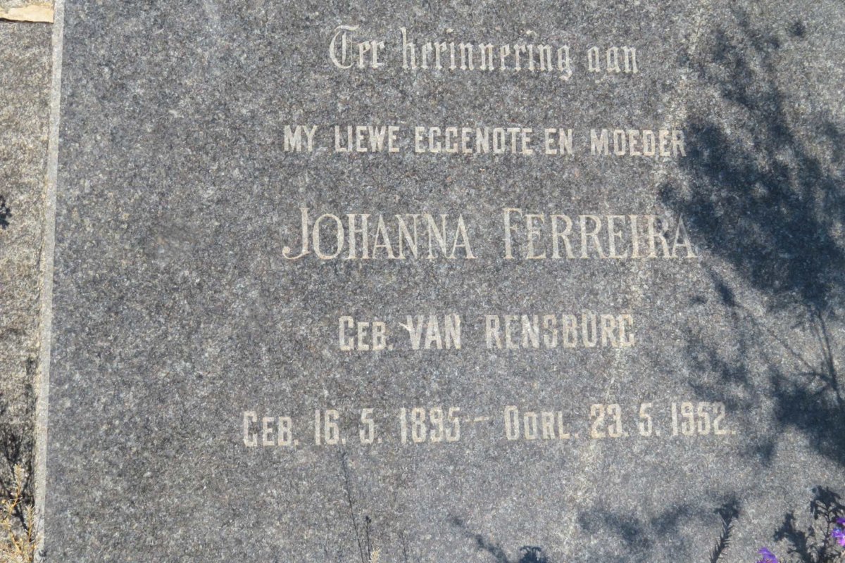FERREIRA Johanna nee VAN RENSBURG 1895-1952