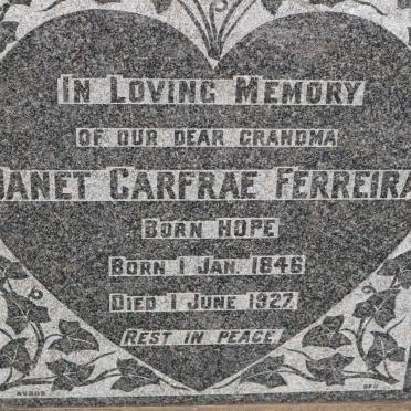 FERREIRA Janet Carfrae nee HOPE 1846-1927