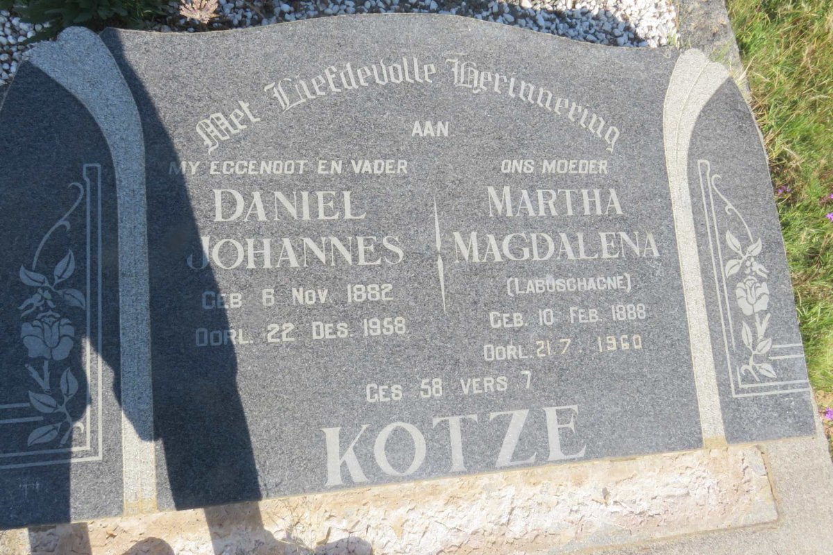 KOTZE Daniel Johannes 1882-1958 &amp; Martha Magdalena LABUSCHAGNE 1888-1960