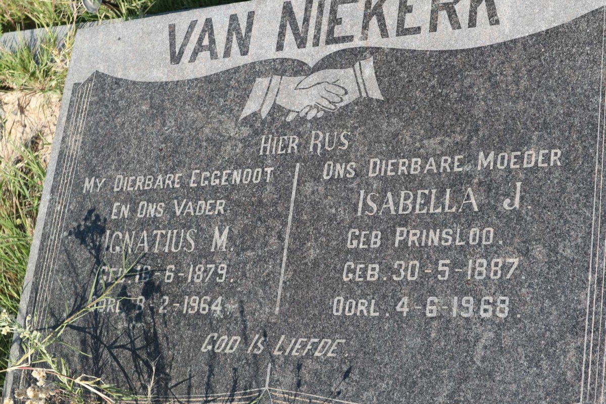 NIEKERK Ignatius M., van 1879-1964 &amp; Isabella J. PRINSLOO 1887-1968