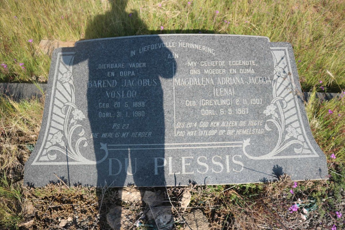 PLESSIS Barend Jacobus Vosloo, du 1899-1980 &amp; Magdalena Adriana Jacoba GREYLING 1907-1967
