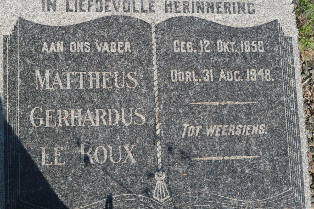 ROUX Mattheus Gerhardus, le 1858-1948