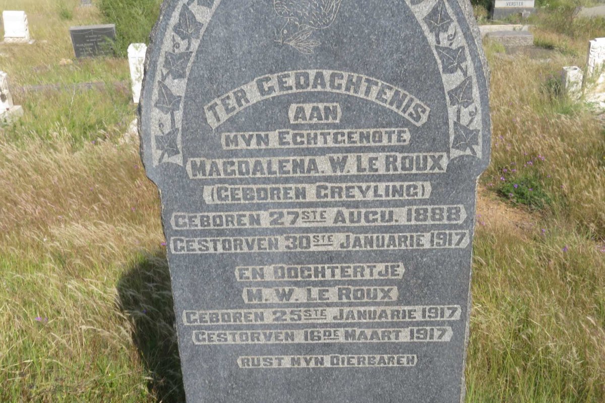 ROUX Magdalena W., le nee GREYLING 1888-1917 :: LE ROUX M.W. 1917-1917