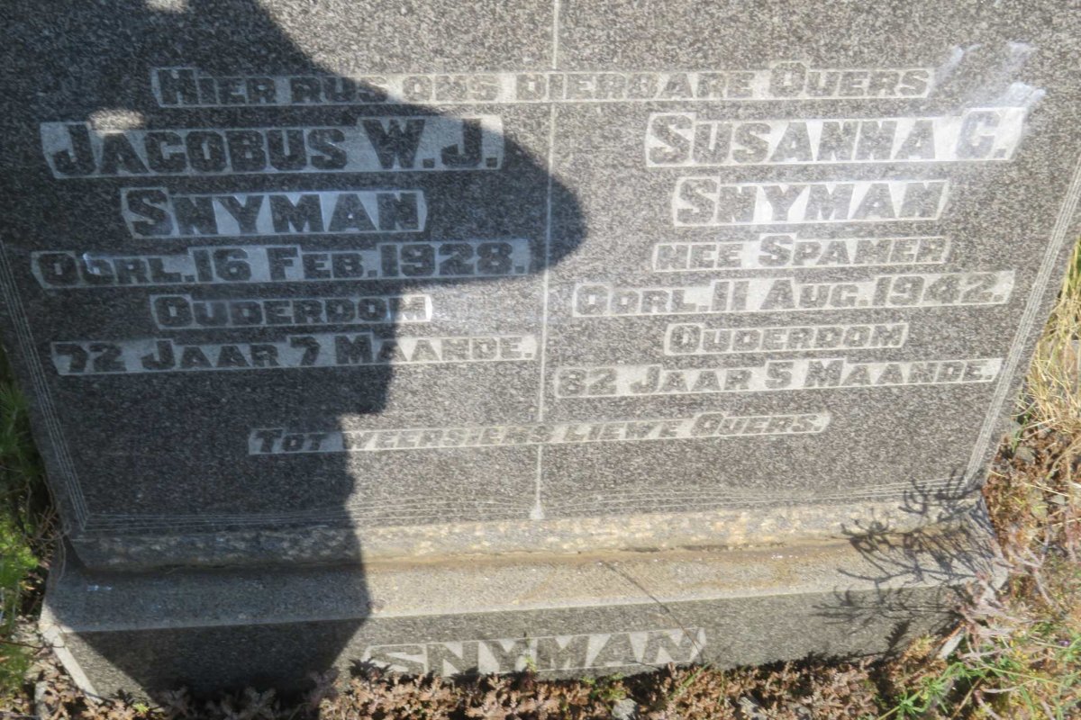SNYMAN Jacobus W.J. -1928 &amp; Susanna C. SPAMER -1942