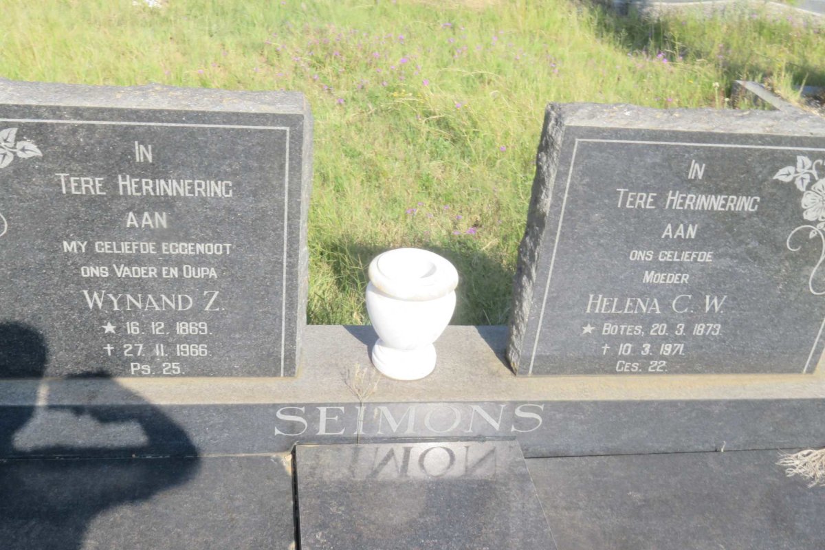 SEIMONS Wynand Z. 1869-1966 &amp; Helena C.W. BOTES 1873-1971