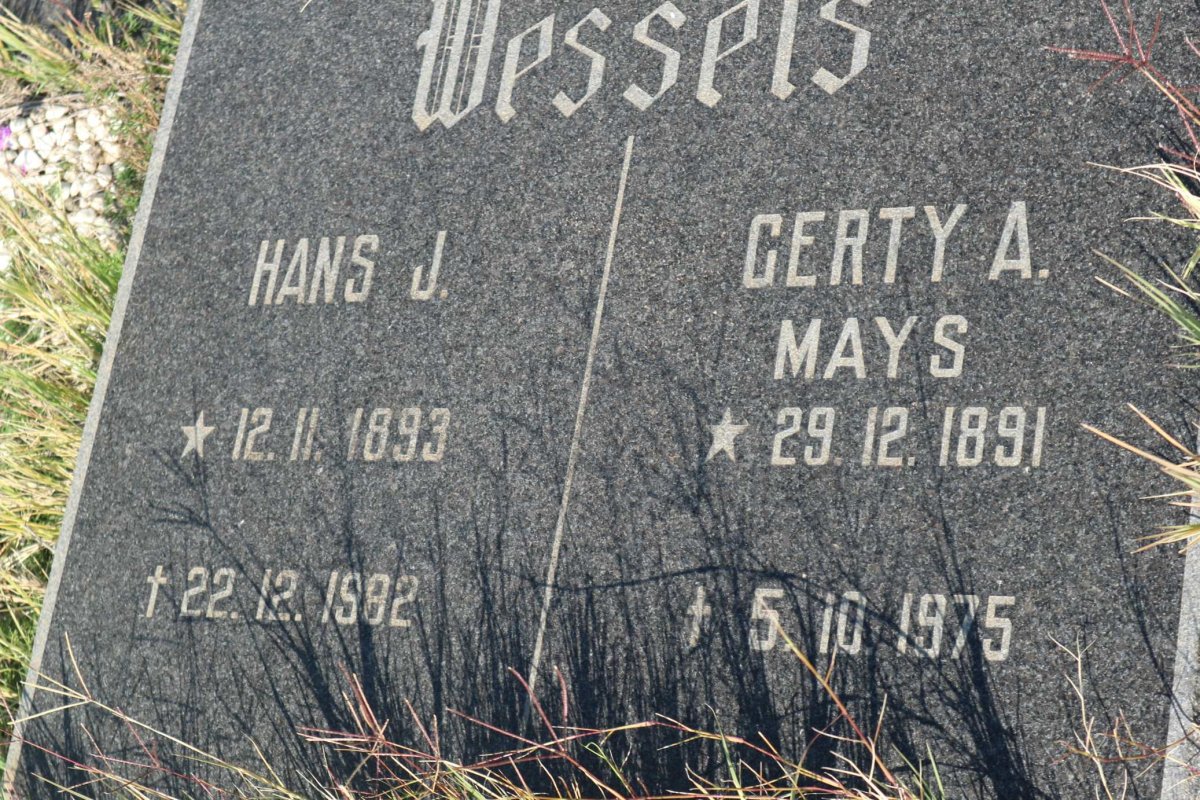 WESSELS Hans J. 1893-1982 &amp; Gerty A. MAYS 1891-1975