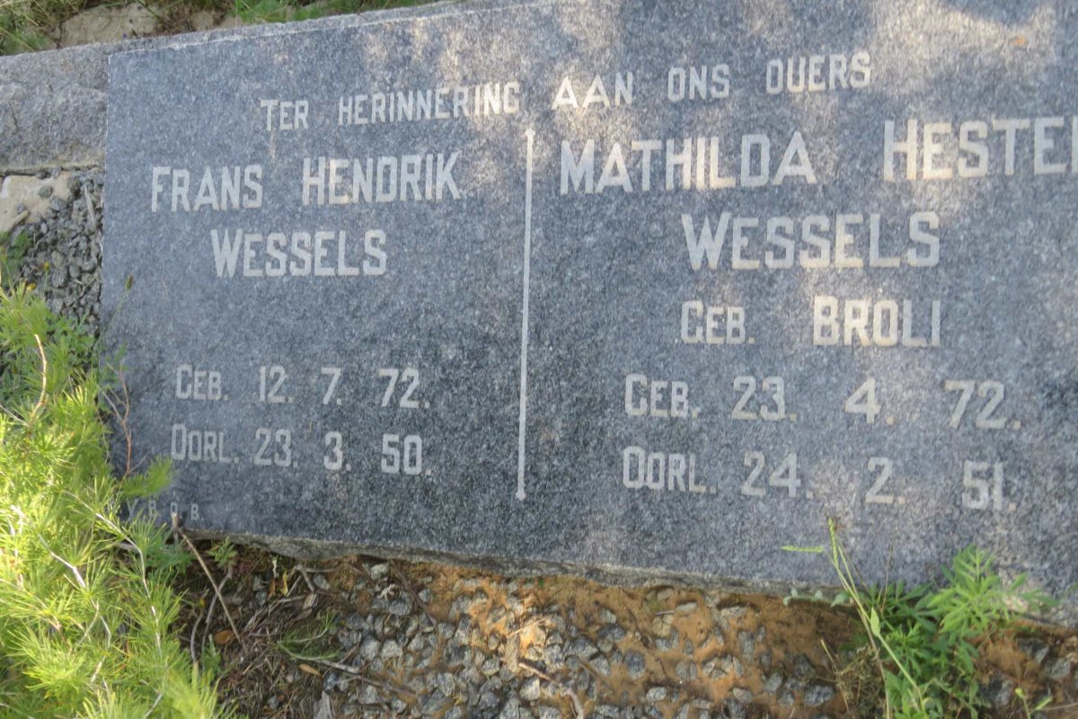 WESSELS Frans Hendrik 1872-1950 &amp; Mathilda Hester BROLI 1872-1951