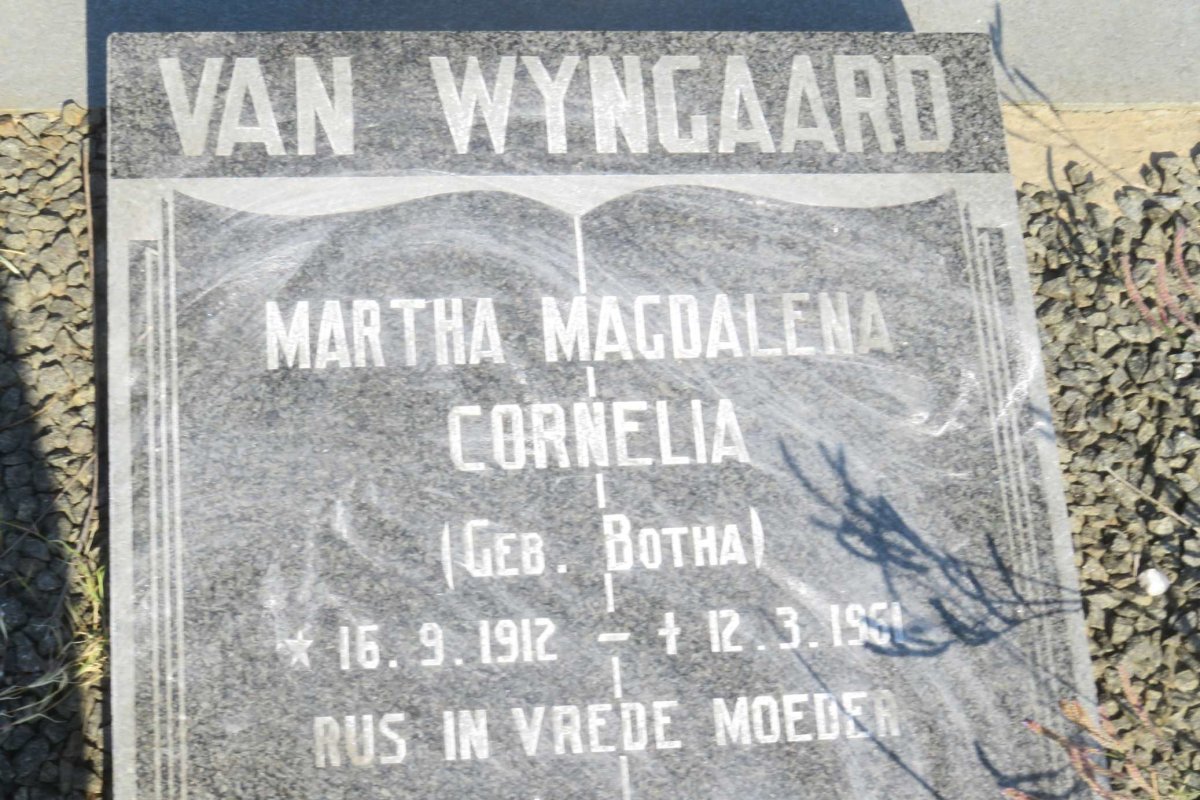 WYNGAARD Martha Magdalena Cornelia, van nee BOTHA 1912-1961