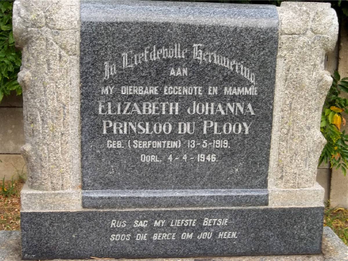 PLOOY Elizabeth Johanna Prinsloo, du nee SERFONTEIN 1919-1946