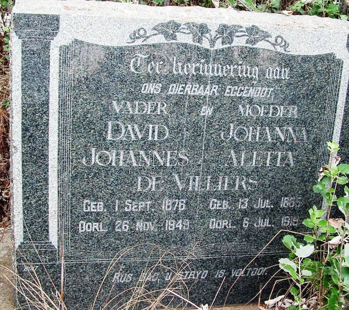 VILLIERS David Johannes, de 1876-1949 &amp; Johanna Aletta 1885-1919