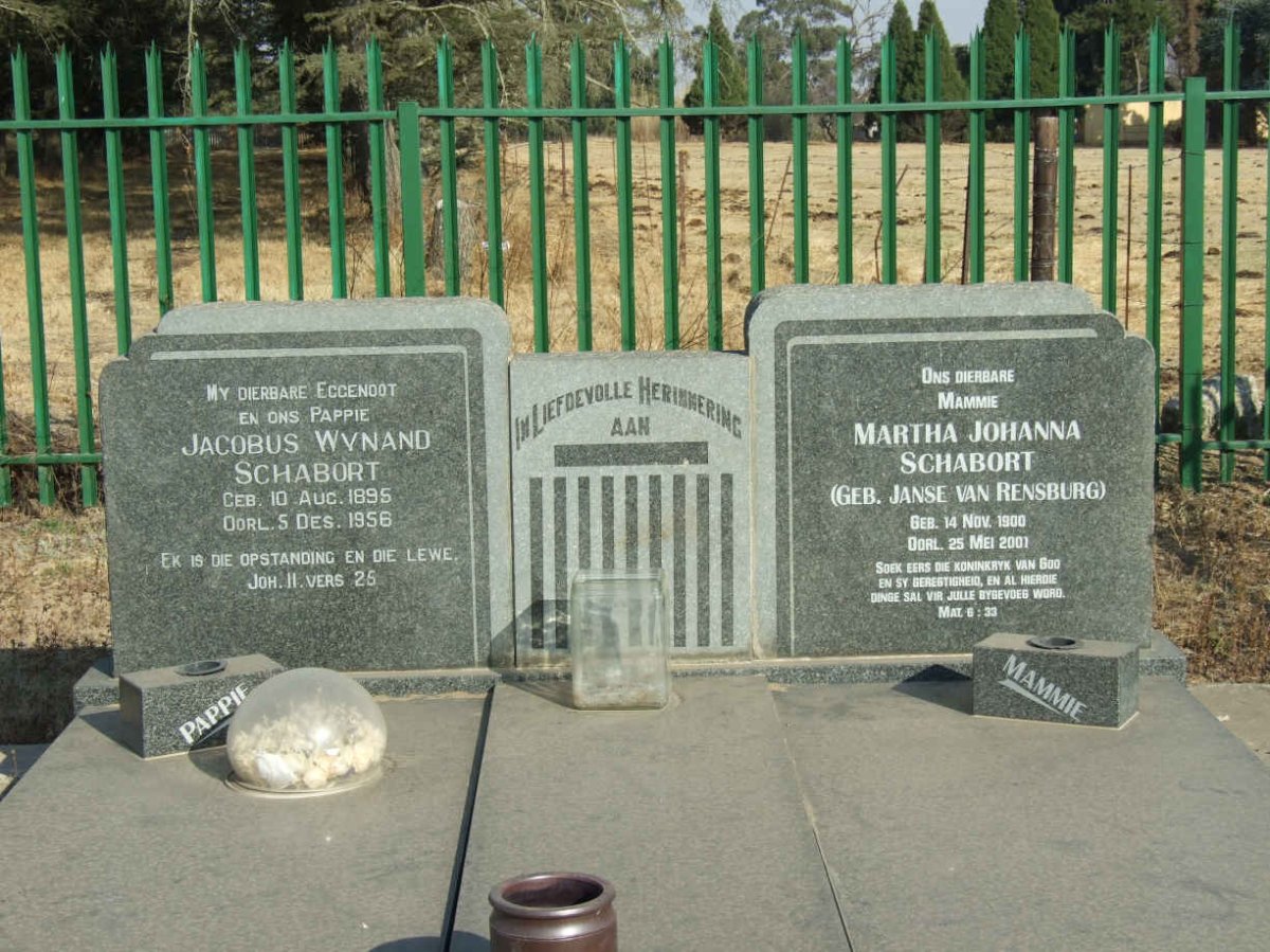 SCHABORT Jacobus Wynand 1895-1956 &amp; Martha Johanna JANSE VAN RENSBURG 1900-2001