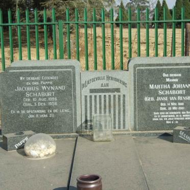 SCHABORT Jacobus Wynand 1895-1956 &amp; Martha Johanna JANSE VAN RENSBURG 1900-2001