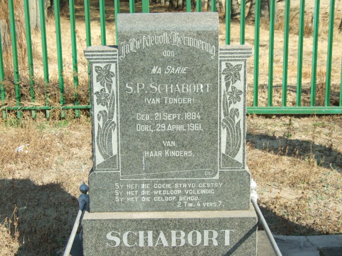 SCHABORT S.P., nee VAN TONDER  1884-1961
