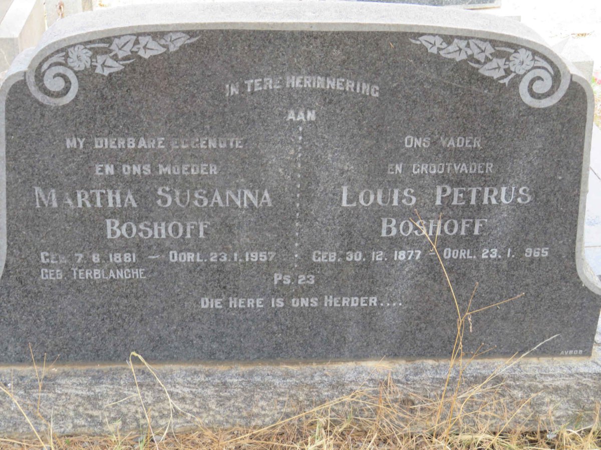 BOSHOFF Louis Petrus 1877-1965 &amp; Martha Susanna TERBLANCHE 1881-1957