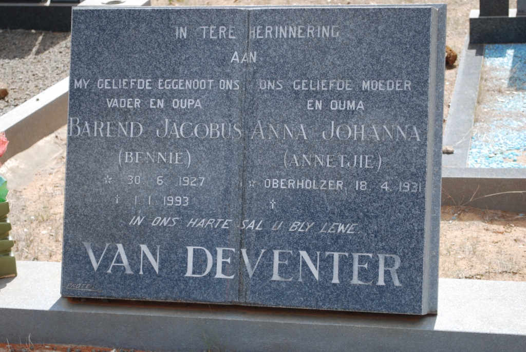 DEVENTER Barend Jacobus, van 1927-1993 &amp; Anna Johanna OBERHOLZER 1931-