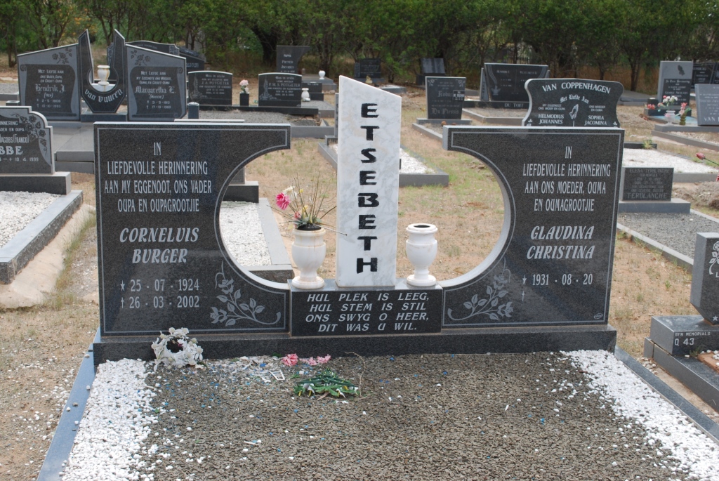 ETSEBETH Cornelius Burger 1924-2002 &amp; Glaudina Christina 1931-