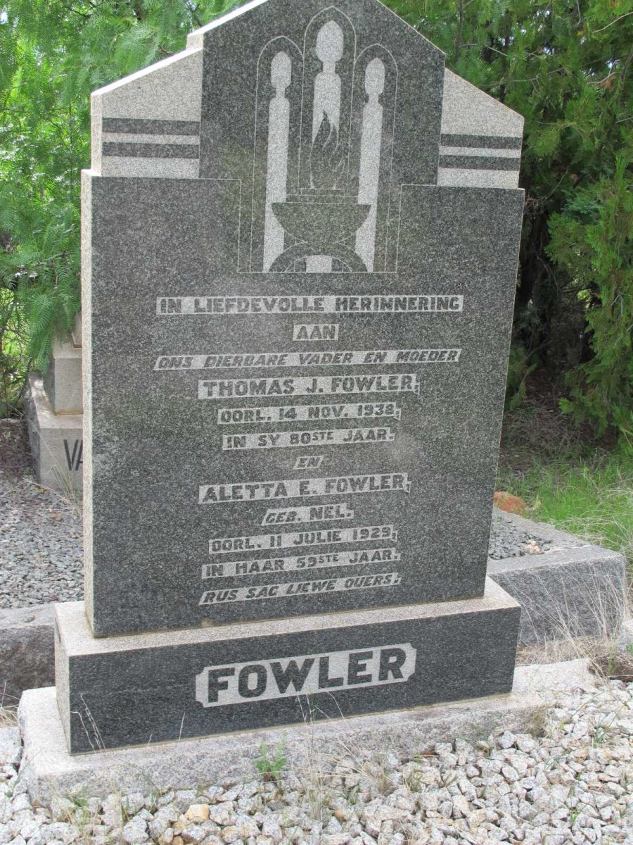 FOWLER Thomas J.  -1938 &amp; Aletta E. NEL -1929