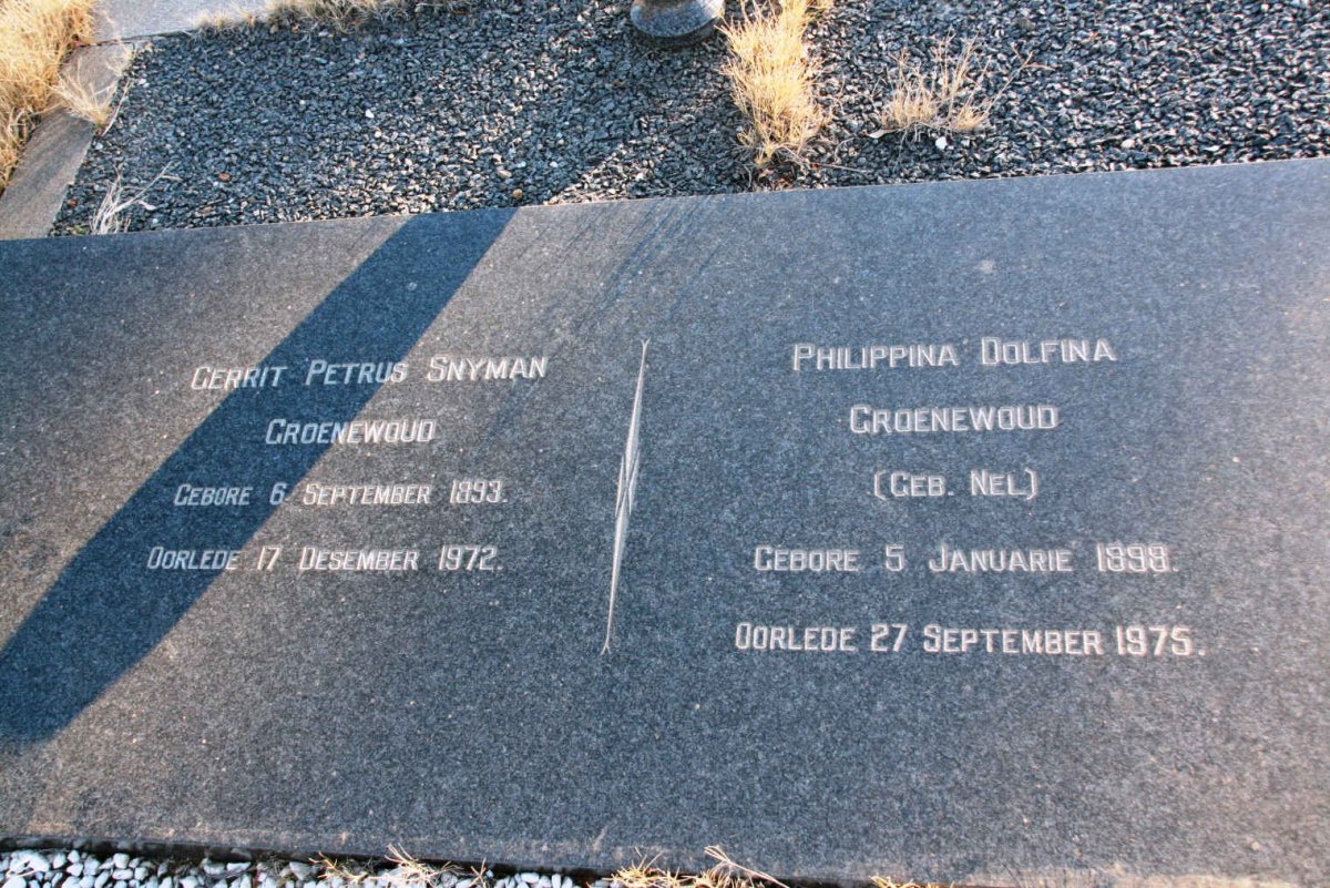 GROENEWOUD Gerrit Petrus Snyman 1893-1972 &amp; Philippina Dolfina NEL 1898-1975