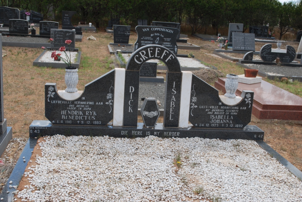 GREEFF Hendrik Ryk Benedictus 1910-1993 &amp; Isabella Johanna 1923-1992