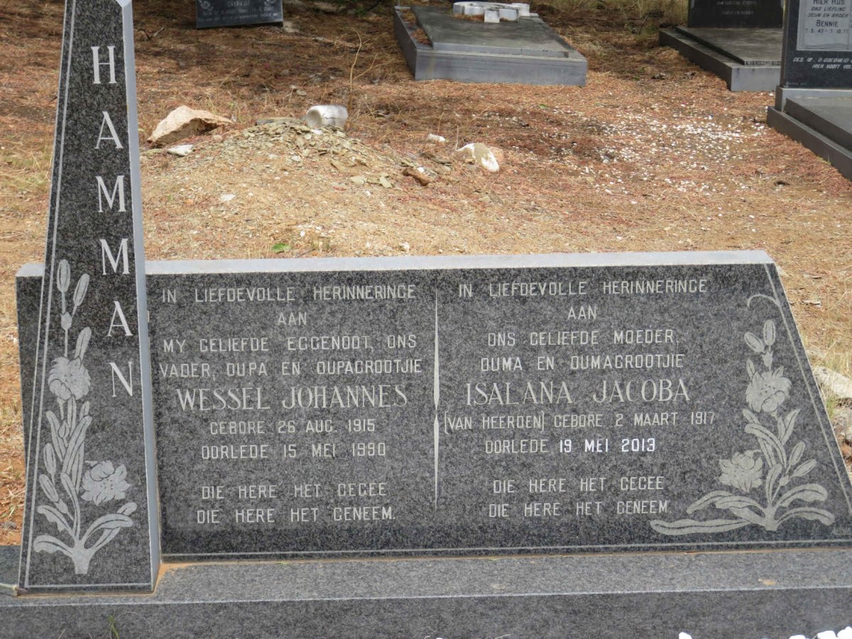 HAMMAN Wessel Johannes 1915-1990 &amp; Isalana Jacoba VAN HEERDEN 1917-2013