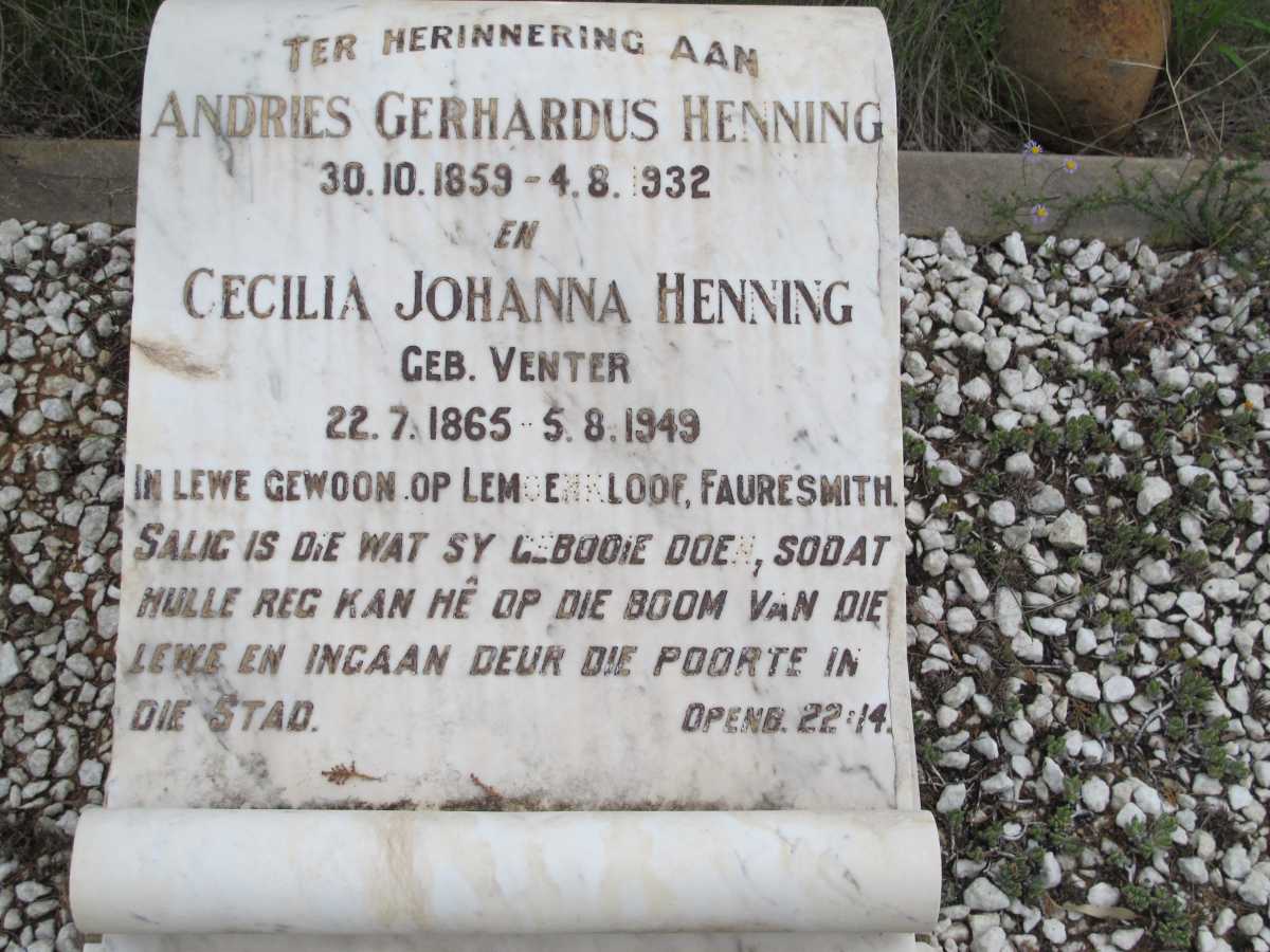 HENNING Andries Gerhardus 1859-1932 &amp; Cecilia Johanna VENTER  1865-1949