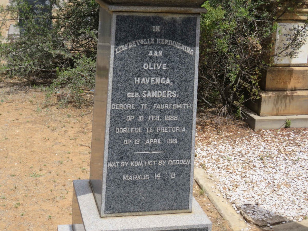 HAVENGA Olive nee SANDERS 1888-1961