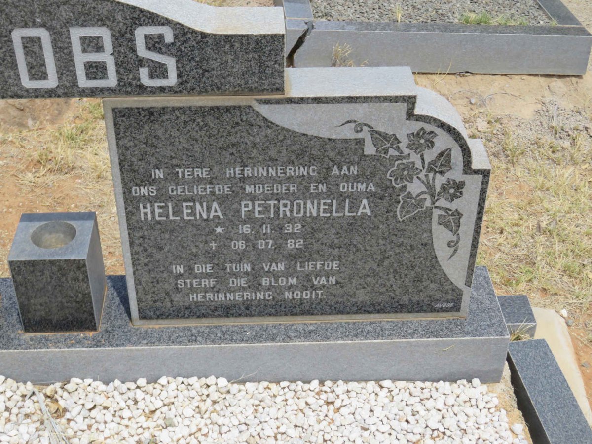 JACOBS Johannes Tobias 1928-1982 &amp; Helena Petronella 1932-1982