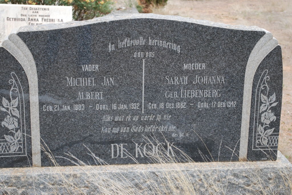 KOCK Michiel Jan Albert, de 1883-1932 &amp; Sarah Johanna LIEBENBERG 1882-1942