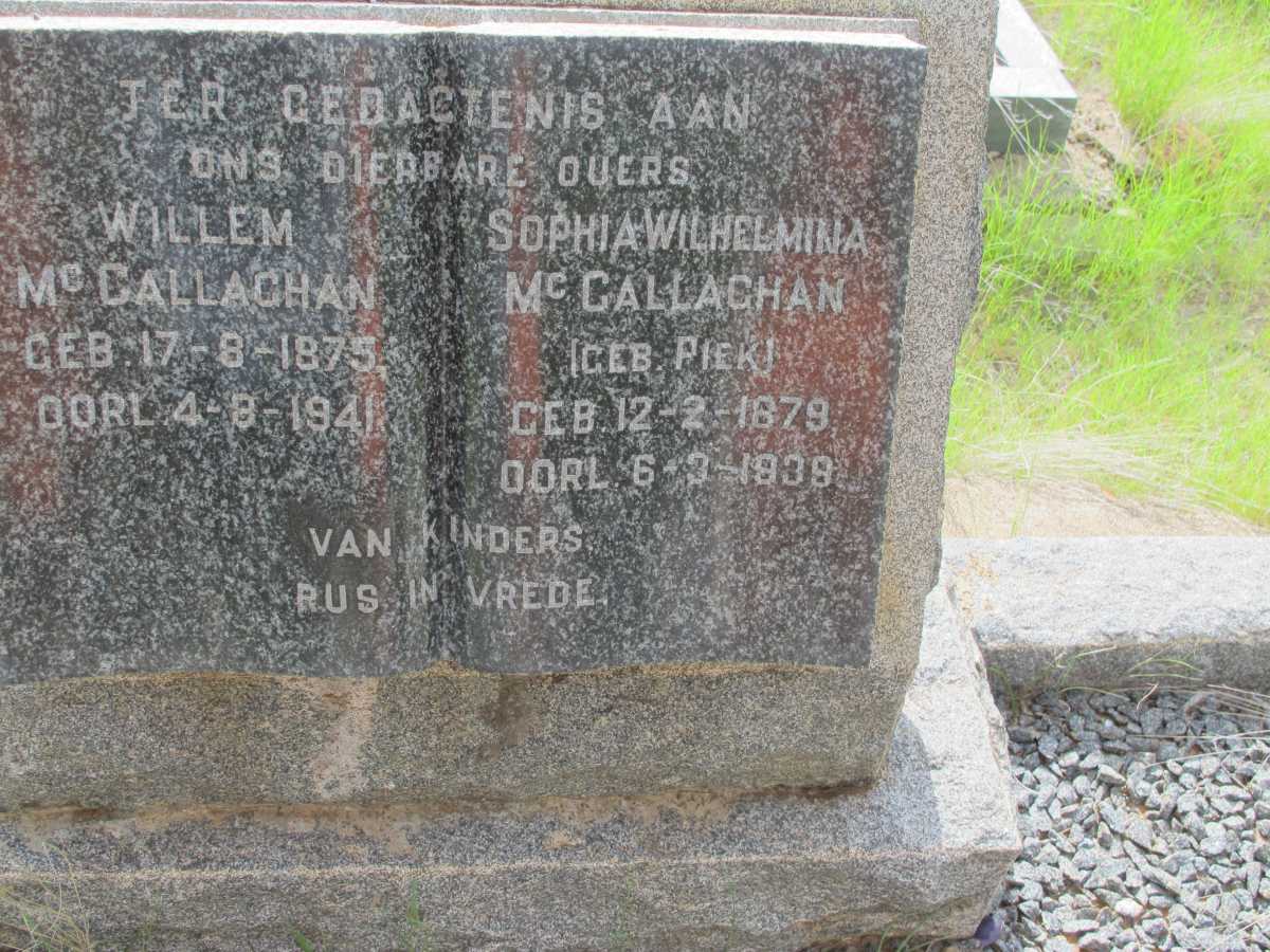 McCALLAGHAN Willem 1875-1941 &amp; Sophia Wilhelmina PIEK 1879-1939