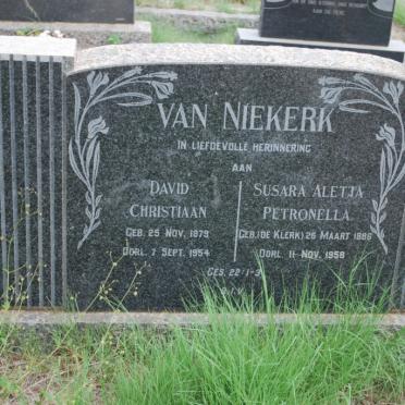 NIEKERK David Christiaan, van 1879-1954 &amp; Susara Aletta Petronella DE KLERK 1886-1958