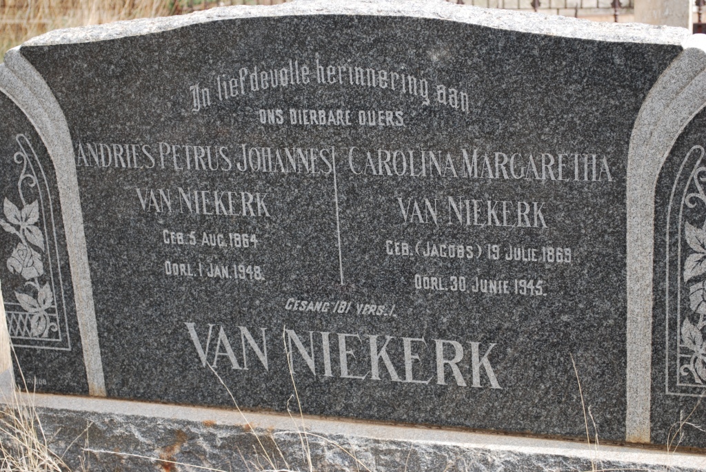 NIEKERK Andries Petrus Johannes, van 1864-1948 &amp; Carolina Margaretha JACOBS 1869-1945