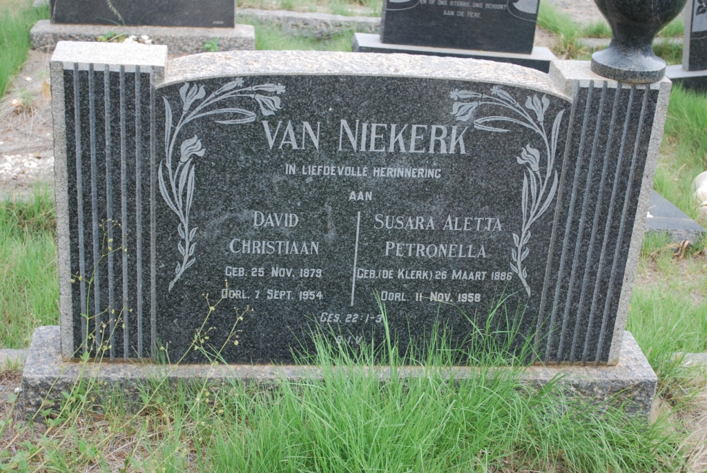NIEKERK David Christiaan, van 1879-1954 &amp; Susara Aletta Petronella DE KLERK 1886-1958