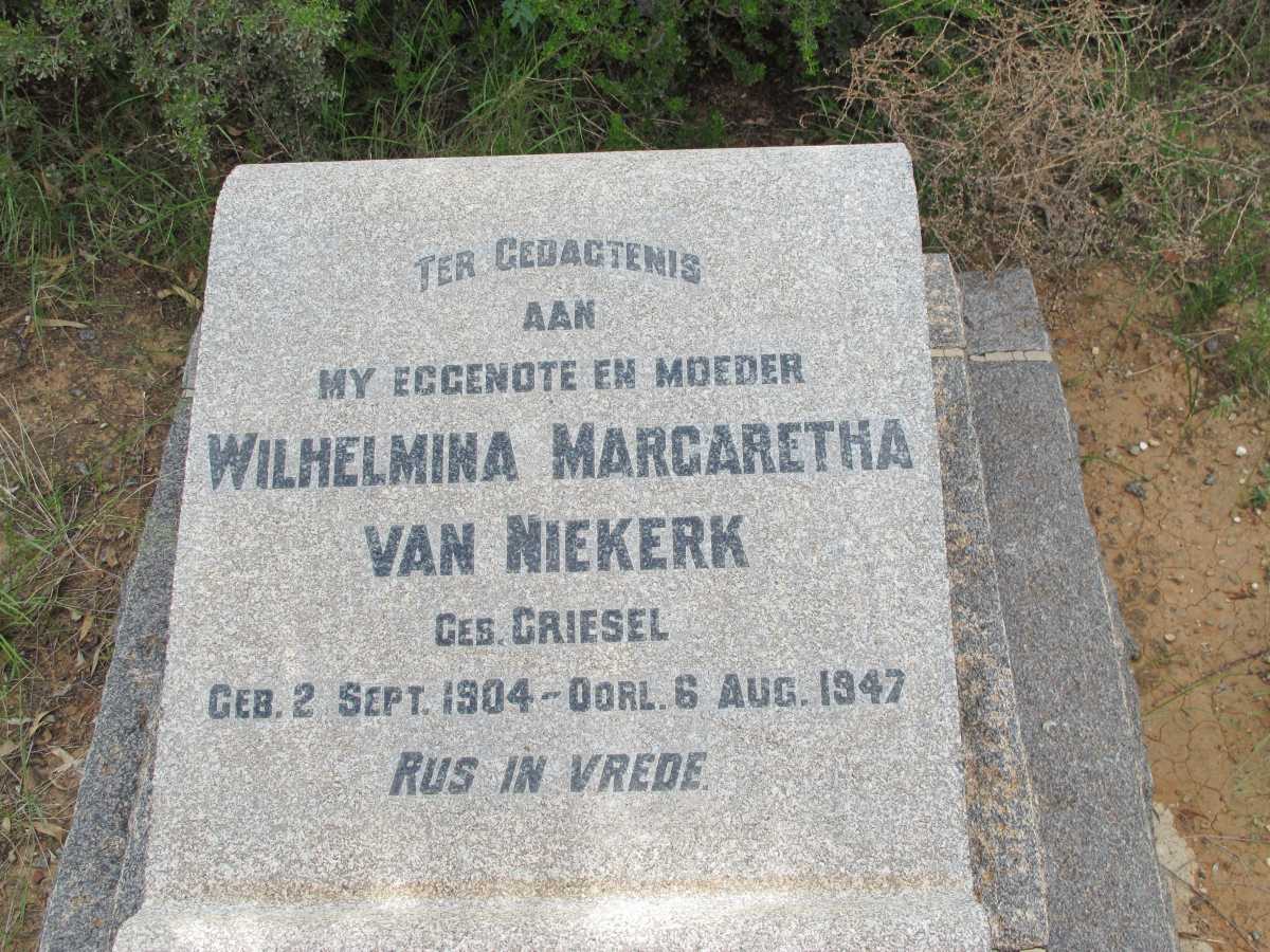 NIEKERK Wilhelmina Margaretha, van nee GRIESEL 1904-1947
