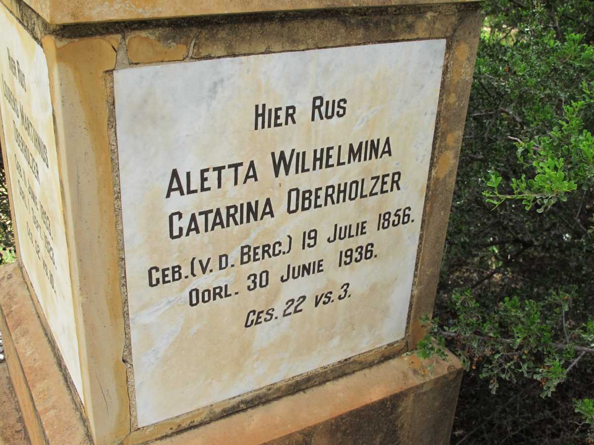 OBERHOLZER Aletta Wilhelmina Catarina nee v.d. BERG 1856-1936