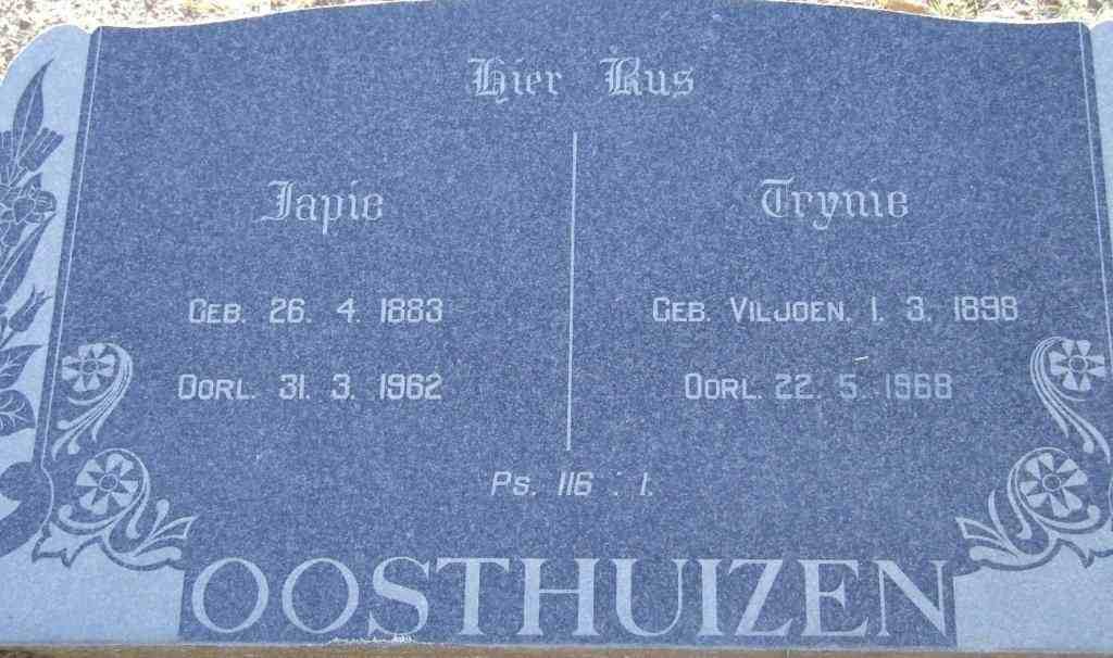 OOSTHUIZEN Japie 1883-1962 &amp; Trynie VILJOEN 1898-1968