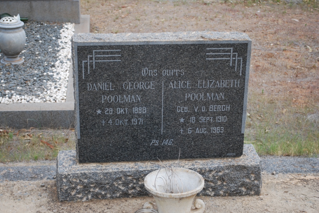 POOLMAN Daniel George 1898-1871 &amp; Alice Elizabeth v.d. BERGH 1910-1969