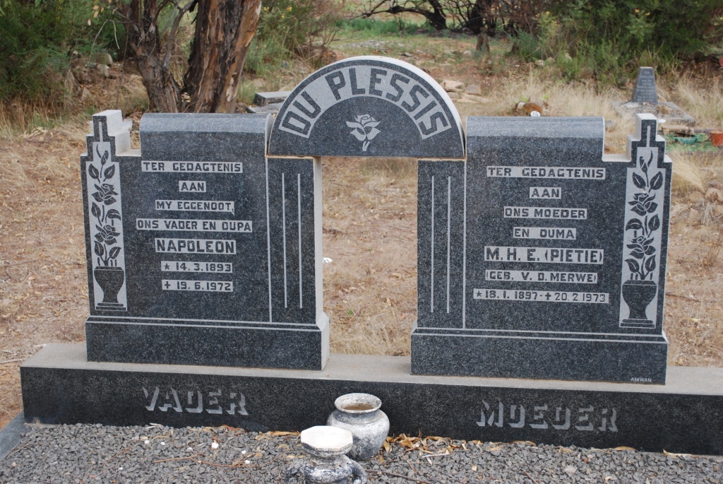 PLESSIS Napoleon, du 1893-1972 &amp; M.H.E. v.d. MERWE 1897-1973