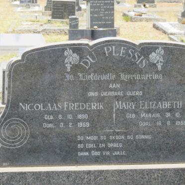PLESSIS Nicolaas Frederik, du 1890-1959 &amp; Mary Elizabeth Francis MARAIS 1894-1958