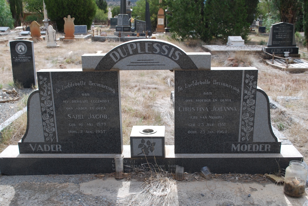 PLESSIS Sarel Jacob, du 1877-1937 &amp; Christina Johanna VAN NIEKERK 1881-1964