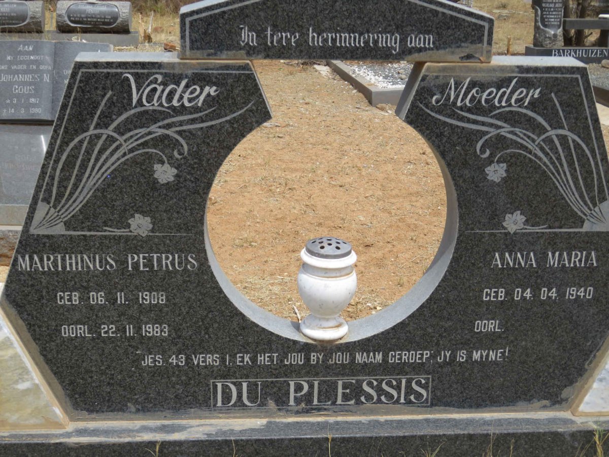 PLESSIS Marthinus Petrus, du 1908-1983 &amp; Anna Maria 1940-